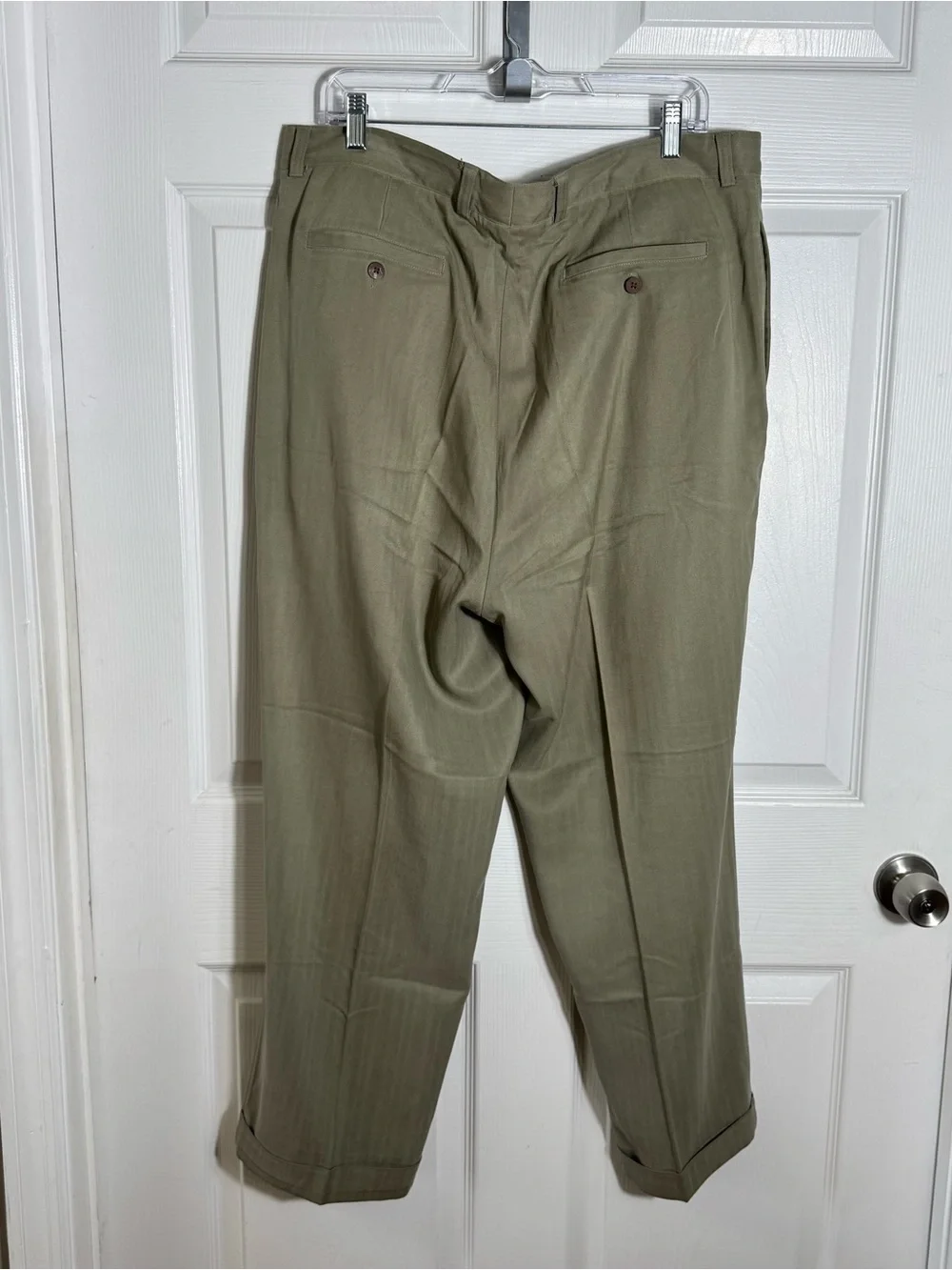 Tommy Bahama 100% Silk Pleated Dress Pants Tan Green Men's 38x28